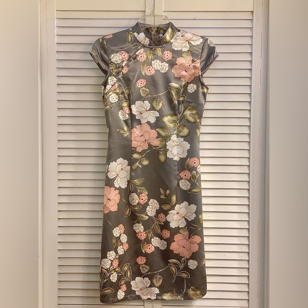 Floral Gray Cheongsam Dress